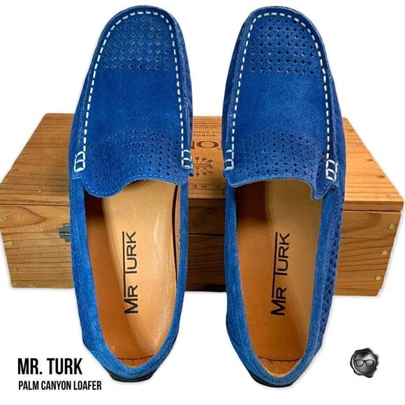 MR TURK PALM CANYON LOAFERS IN BLUE SUEDE DRIVING MOCCASINS MEN’S SIZE 7 & 8 - Picture 4 of 11